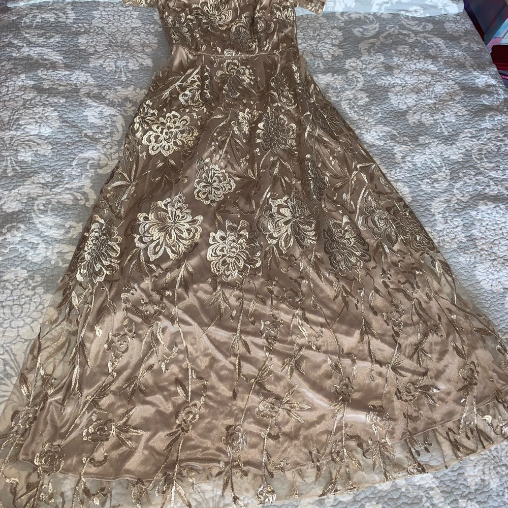 David Meister Gold Floral Maxi Dress - Picture 5 of 13